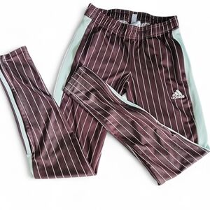 Adidas Women's Maroon and Pale Blue Striped Joggers